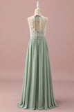 Green Lace and Chiffon Halter Junior Bridesmaid Dress