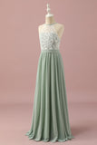 Green Lace and Chiffon Halter Junior Bridesmaid Dress