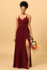 Load image into Gallery viewer, A-Line Chiffon Burgundy Bridesmaid Dress with Slit