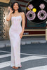 Load image into Gallery viewer, Trendy Pink Sheath Spaghetti Straps Split Front Prom Dress with Accessory