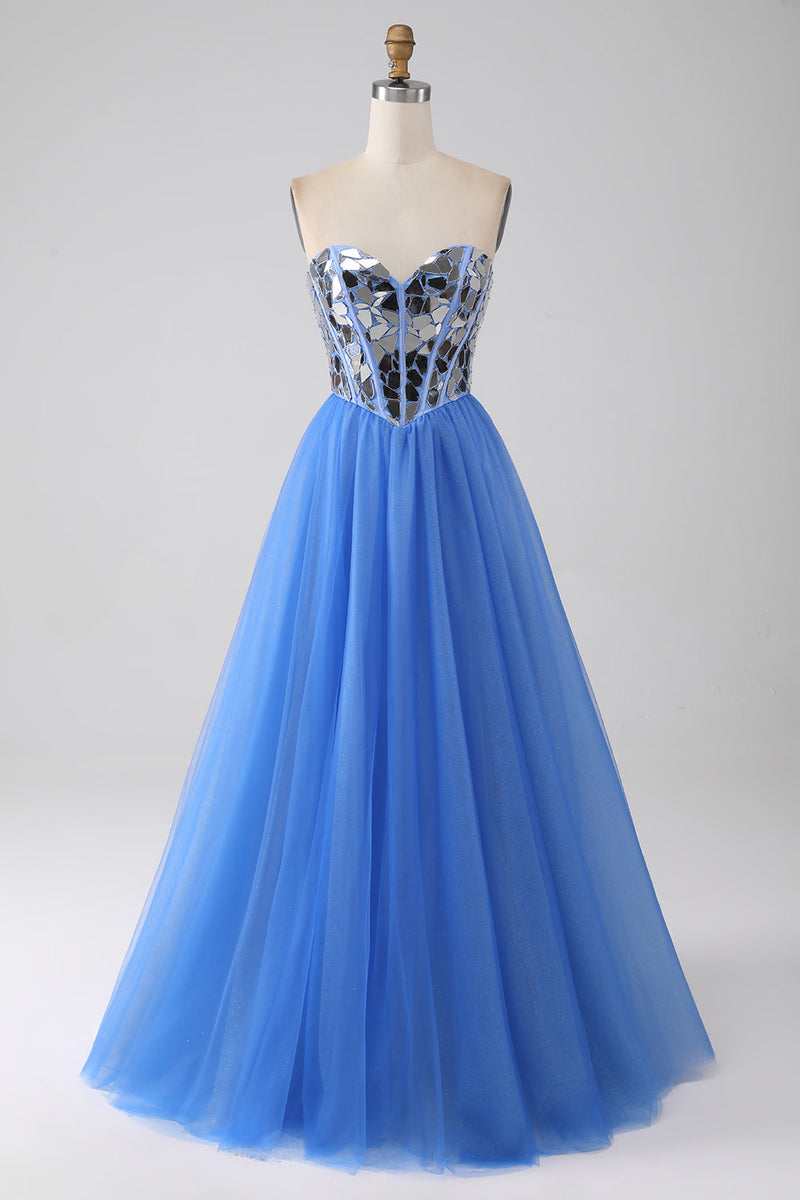 Load image into Gallery viewer, A-Line Sweetheart Mirror Royal Blue Prom Dress