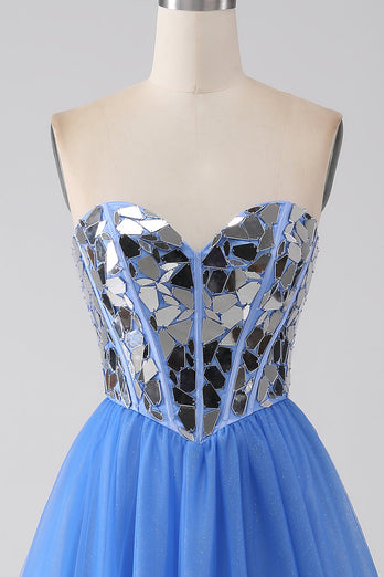 A-Line Sweetheart Mirror Royal Blue Prom Dress