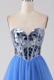 A-Line Sweetheart Mirror Royal Blue Prom Dress