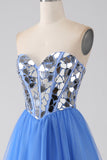 A-Line Sweetheart Mirror Royal Blue Prom Dress