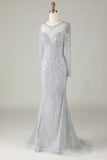 Gorgeous Sparkly Grey Beaded Mermaid Long Prom Dress