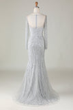 Gorgeous Sparkly Grey Beaded Mermaid Long Prom Dress