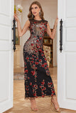 Sheath Round Neck Dark Green Beaded Formal Evening Party Dress