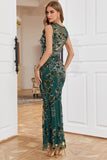 Sheath Round Neck Dark Green Beaded Formal Evening Party Dress