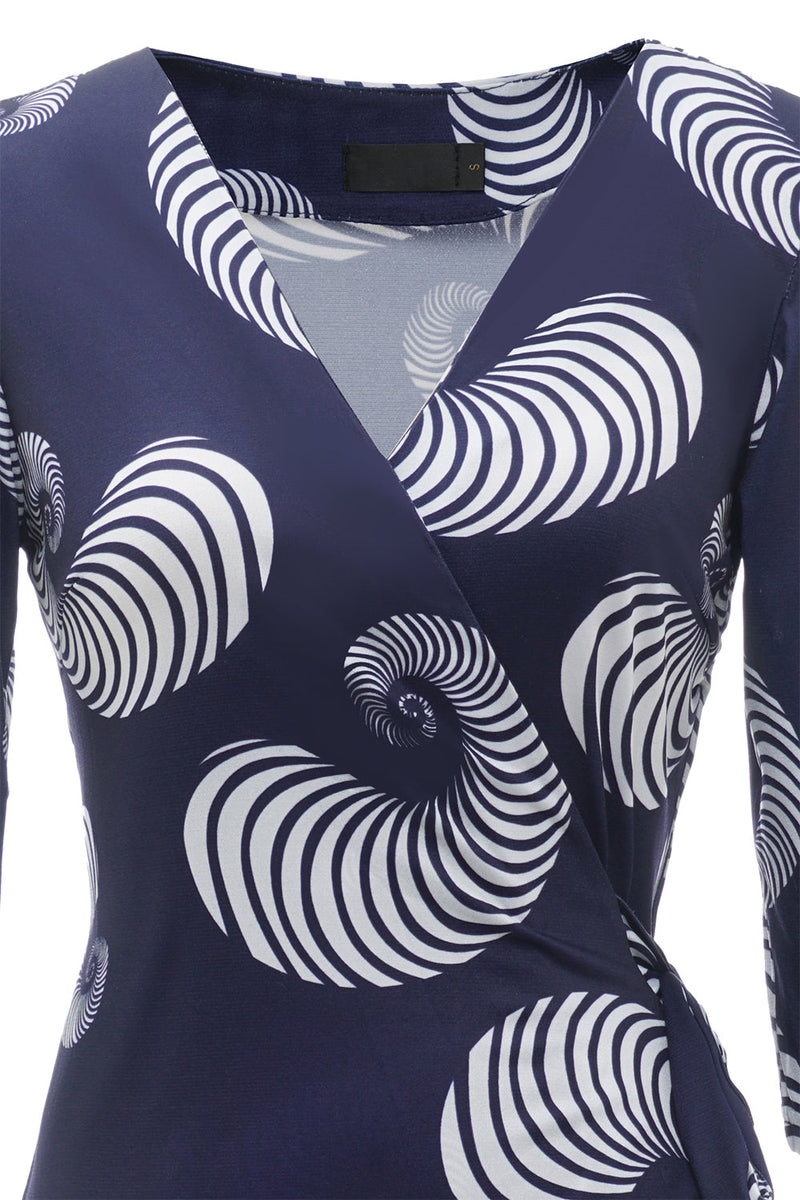 Load image into Gallery viewer, Navy Blue Geometry Printed Wedding Guest Dress