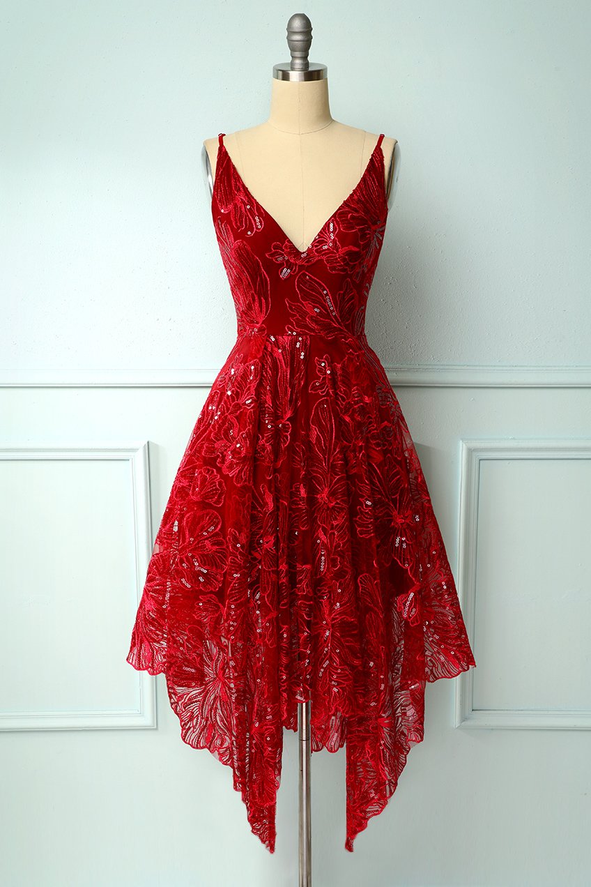 Red Asymmetrical Graduation Dress