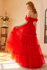 Load image into Gallery viewer, Red Off The Shoulder Prom Dress