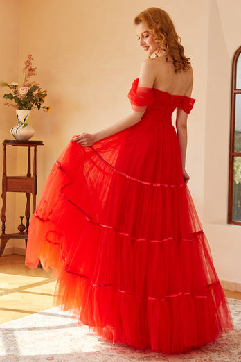 Red Off The Shoulder Prom Dress