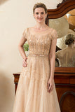 Golden Beaded Mother of the Bride Dress