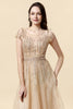 Load image into Gallery viewer, A Line Round Neck Golden Beaded Floor Length Formal Dress