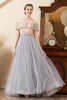 Load image into Gallery viewer, Grey Tulle A Line Beaded Glitter Mother of the Bride Dress