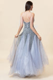 Sparkly Grey Beaded Tulle Sweetheart Long Prom Dress