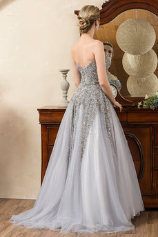 Grey Beading Sparkly Mother of the Bride Dress