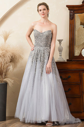 Grey Beading Sparkly Mother of the Bride Dress