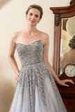 Grey Beading Sparkly Mother of the Bride Dress