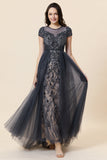 Sparkly Dark Grey Beaded Long Prom Dress