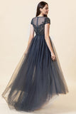 Sparkly Dark Grey Beaded Long Prom Dress