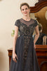 Load image into Gallery viewer, Grey A Line Tulle Beaded Glitter Mother of the Bride Dress