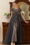 Grey A Line Tulle Beaded Glitter Mother of the Bride Dress