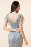 Sparkly Grey Beaded Mermaid Long Evening Dress