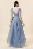 Sparkly Beaded Grey Long Tulle Prom Dress