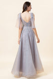 Sparkly Beaded Blue Long Tulle Prom Dress