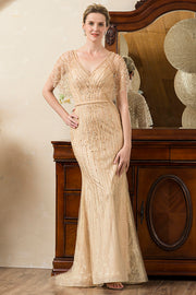 Beading V-neck Glitter Mermaid Mother of the Bride Dress