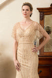 Beading V-neck Glitter Mermaid Mother of the Bride Dress