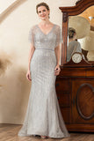 Beading V-neck Glitter Mermaid Mother of the Bride Dress