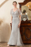 Beading V-neck Glitter Mermaid Mother of the Bride Dress