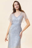 Sparkly Grey Mermaid Beaded Long Evening Dress