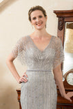 Beading V-neck Glitter Mermaid Mother of the Bride Dress