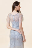 Sparkly Grey Mermaid Beaded Long Evening Dress