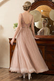 Blush Beaded A Line Sparkly Evening Dress