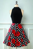 Black Rose Floral Polka Dots Vintage Dress