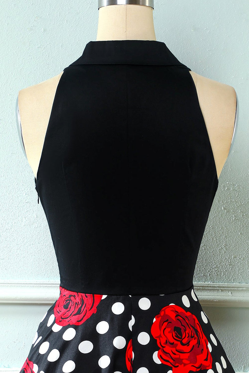 Load image into Gallery viewer, Black Rose Floral Polka Dots Vintage Dress