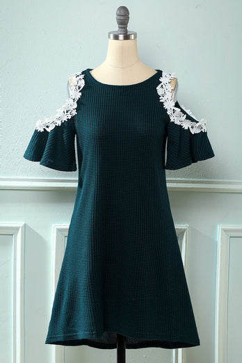 Black Cold Shoulder Knitted Dress with Appliques