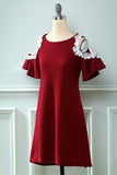 Dark Red Off the Shoulder Knitted Dress with Appliques