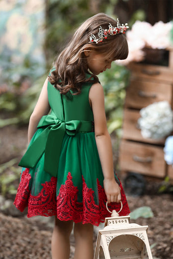 Green and Red Flower Girl Dress with Sequin
