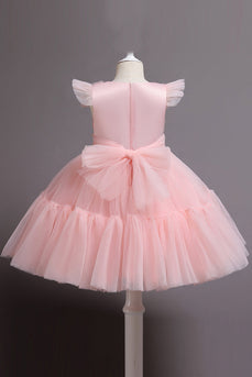 Pink Flower Girl Dress with Bowknot