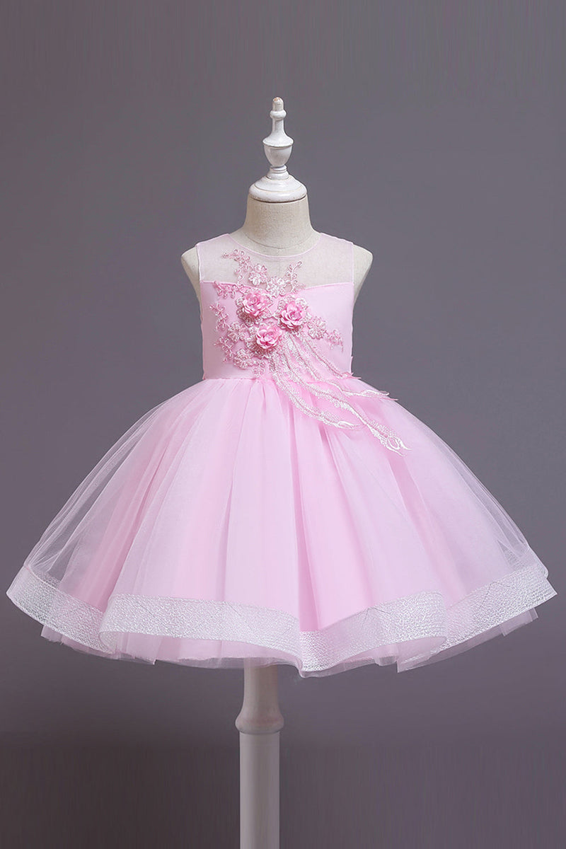 Load image into Gallery viewer, Pink Wedding Flower Girl Dress with Flowers