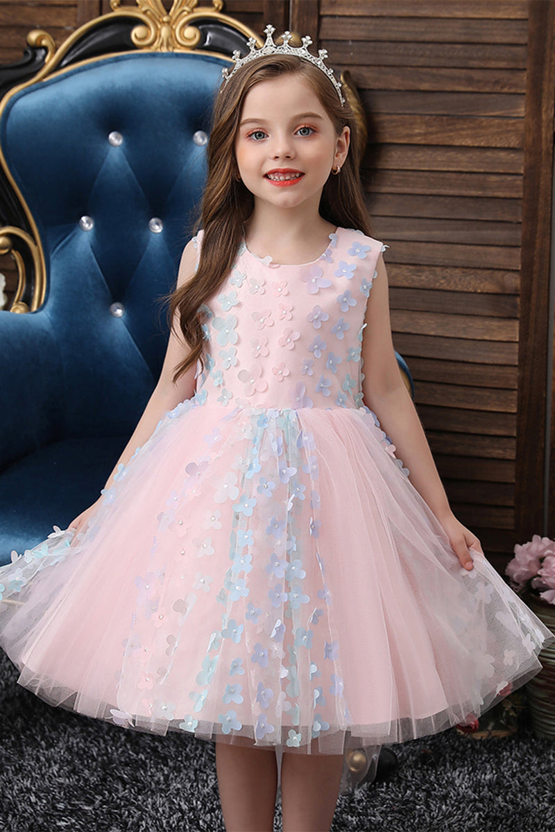 Load image into Gallery viewer, Pink High Low Flower Girl Dress with Bowknot