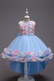 Pink Flower Girl Dress with Flowers and Bowknot