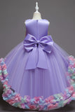 Pink Flower Girl Dress with Flowers and Bowknot