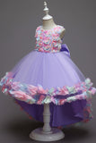 Pink Flower Girl Dress with Flowers and Bowknot