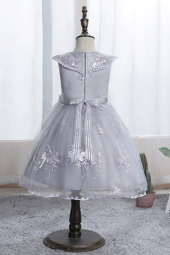 Purple Doll Collar Flower Girl Dress with Lace